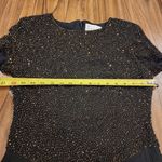 Vintage Bieff Basix Black Silk Short Sleeve Retro gold Beaded Midi Dress 6 Photo 4