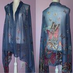 Sheer Blue Scarf with Butterfly Novelty Print Wrap Shawl Photo 1