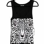 Lauren Moshi new ❤︎ Wendy Heart Face Leopard Tank Top ❤︎ Black ❤︎ Size Small Photo 0