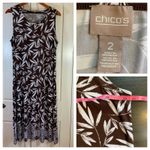 Chico's  2 Sleeveless Leaf Print Brown Maxi Dress‎ Size Large Stretch Travel Knit Photo 9