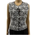 Newport News Linen Blend  Black White Zip Front Sleeveless Vest Jumpsuit Womens 6 Photo 3