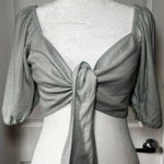 Abercrombie & Fitch Abercrombie Tie Front Linen Blend Puff Sleeve Top Size Small Sage Green Photo 0