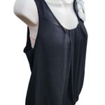 PERIDOT Women’s Medium Black Tank Top White Flower Appliqué Cinced Waist Photo 5