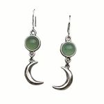 The Moon Stainless Steel Silver Vintage  Green Stone Shaped Earrings Photo 0
