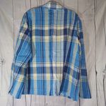 Evan Picone  100% Linen Blue and Yellow Plaid Button-Up Shirt Photo 8