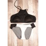 Mossimo Solid Stripe Black White Halter Swim Top Bikini 2pc Swimsuit sz MEDIUM Photo 8