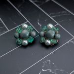 Vintage Clip On Earrings Made in Japan Shades of Green 1" Beaded Cluster Photo 1