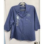 Bonworth Vintage Shacket XXL Blue Embroidered Birdhouse Floral Boho 3/4 Sleeves Photo 0