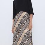 ZARA Black Multicolor Animal Print Long Sleeve Leopard Zebra Midi Dress Size L Photo 0