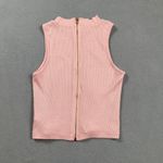 Ambiance Crop Top Shirt Small Pink Womens Ribbed Mock Neck Zip Back Sleeveless Photo 2