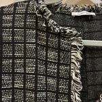 ZARA BLACK WHITE SILVER TWEED LIKE JACKET OPEN FRONT WITH FRAY LIKE FRINGE Photo 6