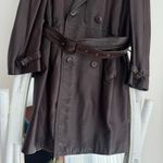 Vintage Cortefiel Leather Trench Coat Womens Brown XL Double Breasted Belted Photo 5
