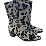 Cow Print Faux Leather Cowgirl Boots White Black Pointed Toe Festival Size 9 Photo 3