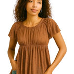 Free People Brown Boho Crochet Knit Lace Short Sleeve Top Photo 0