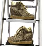 Guess Fiora Wedge Sneaker Lace and Zip Up Brown Cream Gold Shoes Womens 5 M Photo 1