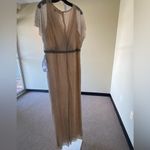 Mac Duggal NWT Beaded Butterfly Sleeve Column Gown in Nude Silver Sz 14 Photo 9
