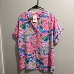 Source Unknown Floral Pink and Blue Women's Top Photo 1