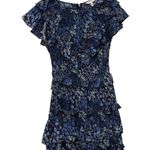 Rebecca Taylor Blue Black Floral Ruffle Silk Ava Mini Dress Size 0 Photo 0