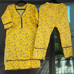 Indian Designer Kurta Pant Yellow 2pc Set Women Salwar Kameez Ready To Wear Suit Photo 0
