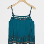 Anthropologie Luzia Cropped Cami Embroidered Beaded Teal Floral Boho Size Xs Photo 2