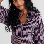 Free People Ophelia Corset Button Down Cropped Purple Stripe Size Small Grunge Photo 0