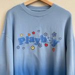 Playboy By PacSun Blue Ombre Camp Crew Neck Embroidered Cozy Pullover Sweatshirt Photo 5