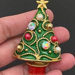 Vintage Unsigned Enamel Christmas Tree w/ 4pairs Of Earrings Holder Brooch Set Photo 10