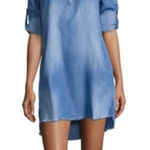 Bella Dahl  Dress Womens Small‎ Blue Chambray Denim Long Sleeve Frayed Hem Mini Photo 0