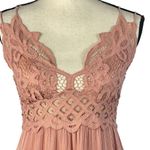 Free People One Medium Adella Slip Mini Dress Rose Crochet Lace Flowy Smocked Photo 3