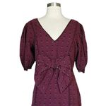 Love Shack Fancy  Lena Dress Short Puff Sleeves Burgundy Floral Bow V-Neck Medium Photo 7