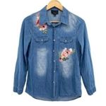 Lumiere Denim Embroidered Pearl Snap Button Down Shirt Western Cowgirl Blue Photo 10