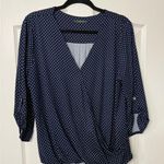 West Kei  Blue Polka Dot Wrap Front Roll Tab Sleeve Sz XL Womens High-low Blouse Photo 0