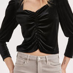 Another Love Black Velvet Front Ruched Long Sleeve Top Size XL Photo 0