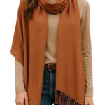 Women’s Bundle 3 Oblong Scarfs Solid Neutral Color Fringe Tan Orange Brown Tan Photo 0