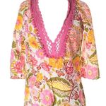 Monique Leshman š Floral Print Pom Pom Tunic Top š Fuchsia Pink Spring Yellow Photo 10
