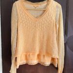 KNITTED AND KNOTTED Peach Open Weave Alpaca Blend Layered V Neck Sweater Medium Orange Photo 0