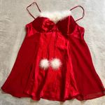 Luxurious Red Satin Chemise with Faux Fur Accents Size XL Photo 0