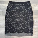 Loft  Grey Pencil Skirt Black Lace Overlay, Black Slip Women's O15 Photo 0