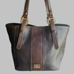 Dooney & Bourke Florentine East Westc Skylar brown black leather suede tote. Photo 0