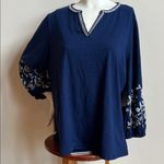 st. john's bay  Dark Blue Top with Light Embroidery Photo 0