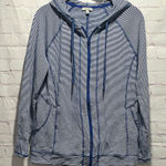 Talbots Blue and White Striped Zip Up Athletic Hoodie Woman’s size Medium Photo 0