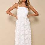 Lulus NWT  Delightful Charisma White Embroidered Sequin Mesh Midi Dress Wedding M Photo 0