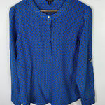 Ann Taylor Silk Top Womens Small Blue Chain Print Parisian Office Quiet Luxury Photo 0