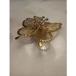 Monet Vintage Signed  Gold Tone Butterfly Brooch Pin Rhinestones Photo 2