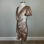 Aidan Mattox  Gold Sequined Cocktail Dress Size 6 Short Sleeve Mini Sheath Photo 4