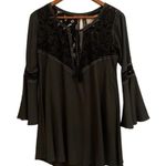 Cleobella Lili Bohemian Hippie Bell Sleeve DeepV Mini Dress in Gunmetal Gray S Photo 0