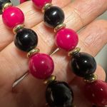 Pink black and gold tone beaded vintage necklace Photo 1