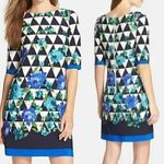 Eliza J Blue Green Floral / White Black Geo Geometric Elbow Sleeve Shift Dress 6 Photo 1
