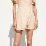 ZARA  Sequin Sheer‎ Flounce Sleeve A-Line Wrap Mini Dress Blush Pink Size Medium Photo 0