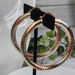Gold Swirl Diamond Cut Tube Hoop Earrings Photo 5